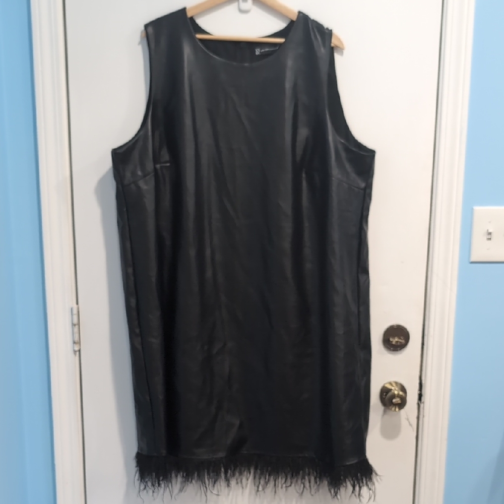 New York & Co Faux Leather NEW Sleeveless Dress w/ Feather Fringe Hem Size 3XL